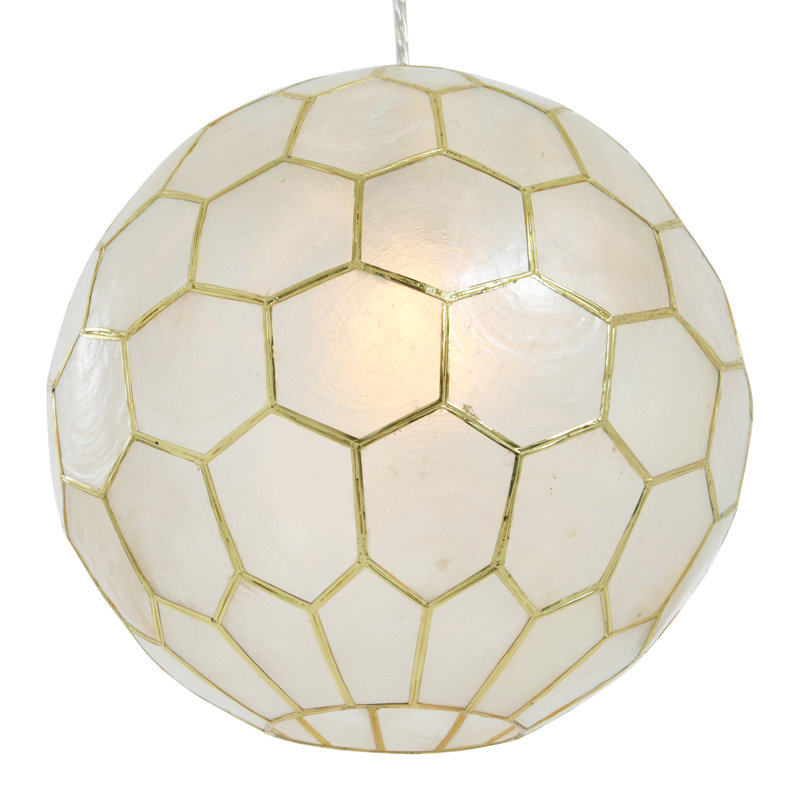 Abbington 1-Light Handcrafted Capiz Shell Globe Pendant, 13" H x 14" W x 14" D, Gold