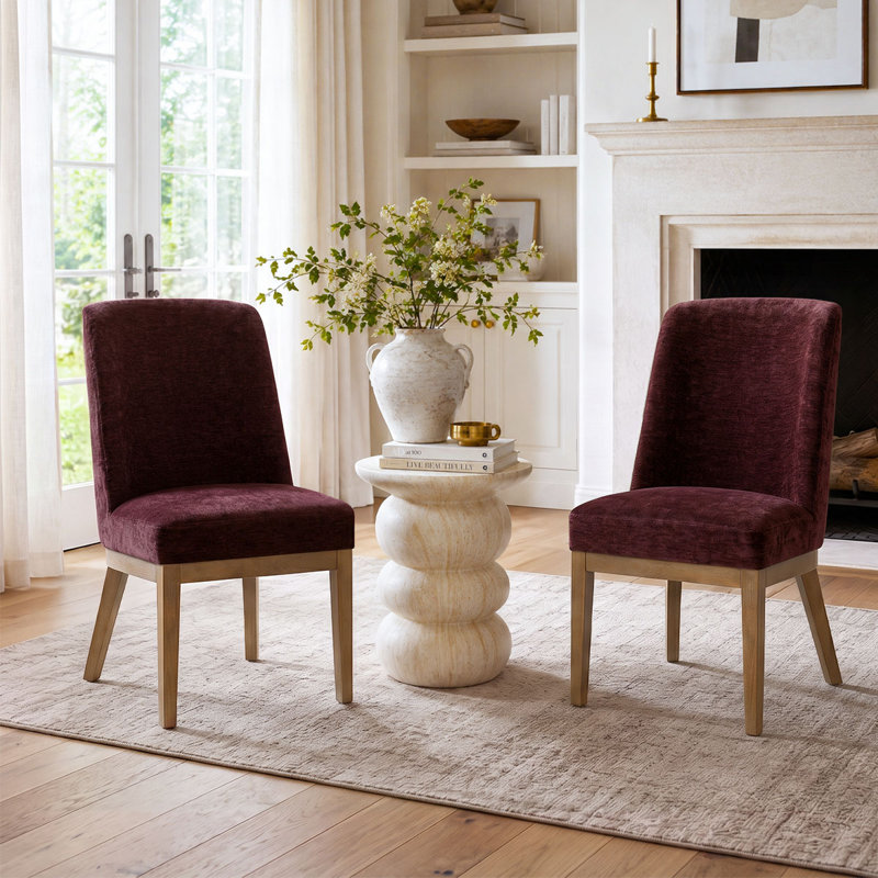 Fauteuils d'appoint rembourrés en chenille, dossier haut, pieds en bois massif, Bourgogne-chenille