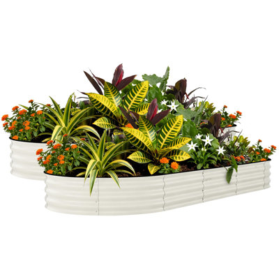 2 Pcs 8'x4'x1.5' Raised Garden Beds Outdoor - Galvanized Steel Planter Box for Vegetables, Flowers & Herbs Rust-Resistant Garden Box, Easy Assembly Raised Garden Beds, Beige