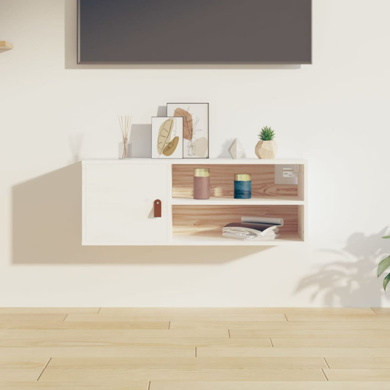 2 Piece Pine Solid Wood Floating Shelf, White