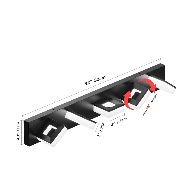 Luminaires de salle de bain DEL modernes (5 lumières, 32 pouces), luminaires muraux de salle de bain modernes en acrylique noir mat sur miroir (blanc froid 6000K)