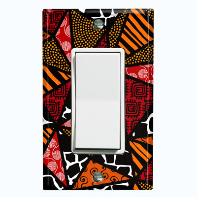 Couvercle de prise en métal pour interrupteur de lumière (motif safari tribal africain en verre coloré rouge / noir - bascule simple)