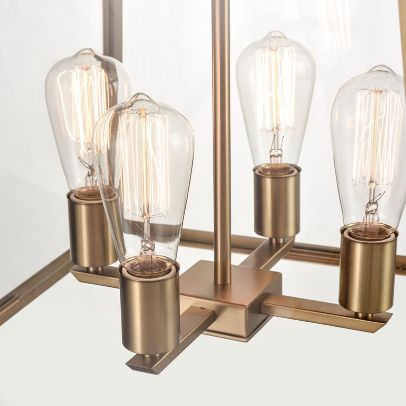 Lucian 4 - Light Dimmable Square / Rectangle Chandelier, Brushed Brass