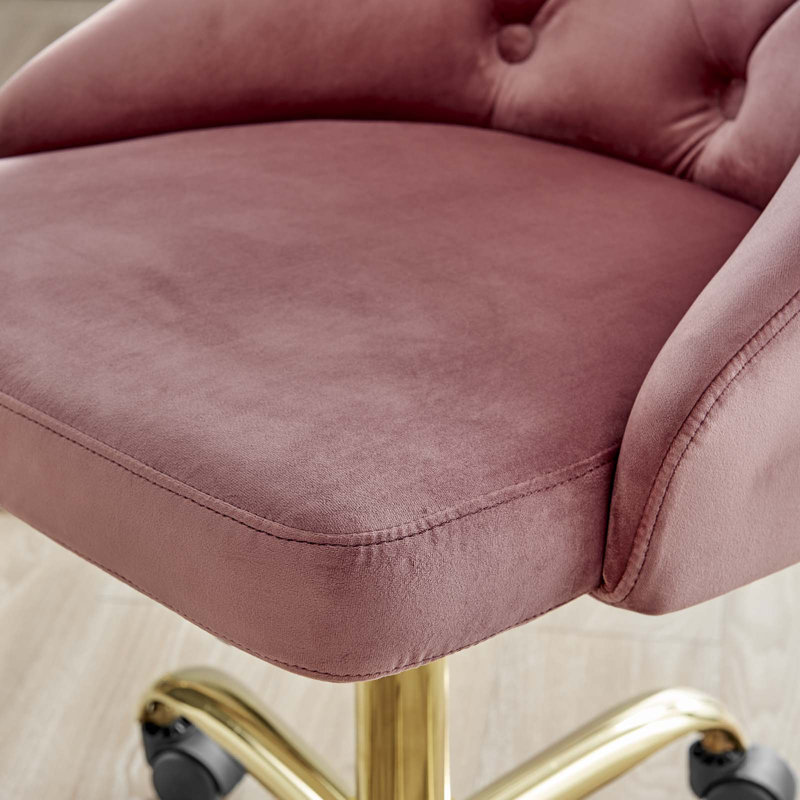 Distinct Tufted Swivel Performance Office Chair, Dusty Rose, Gold, Velvet