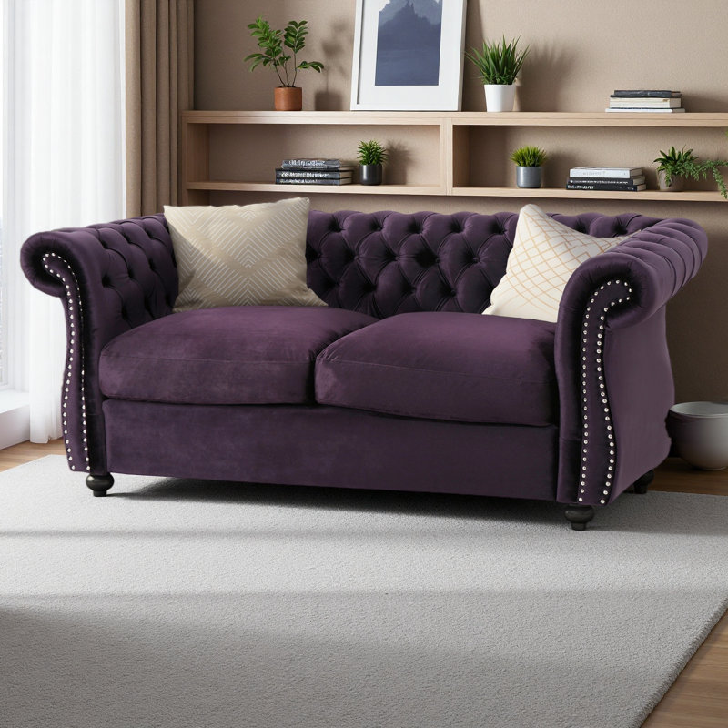 Pasillas Rolled Arm Loveseat, Emerald Velvet, 27.75" H x 61.75" W x 33.75" D