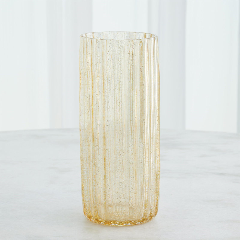 Pleated Glass Vase-Golden Flake