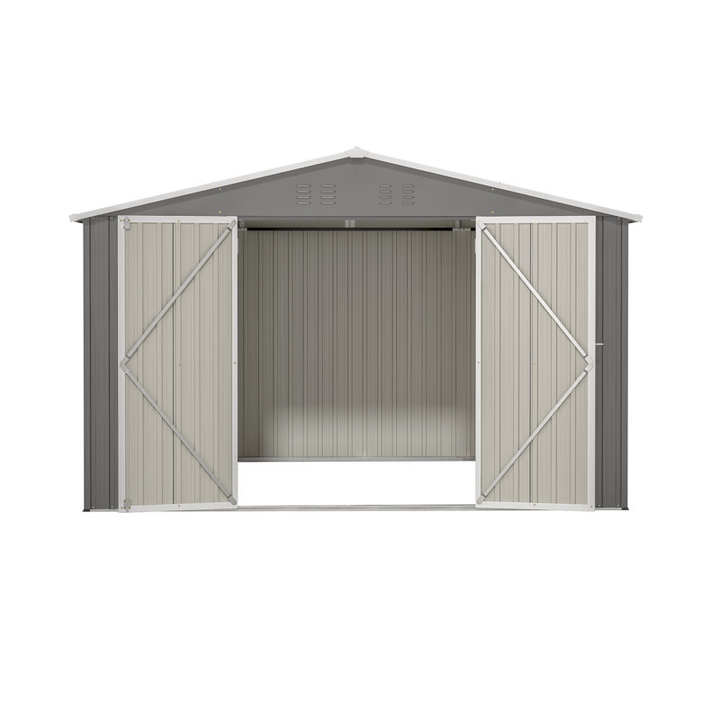 Remise de rangement extérieure en métal, H 76,2 po x l 113,78 po x P 93,5 po, Gris