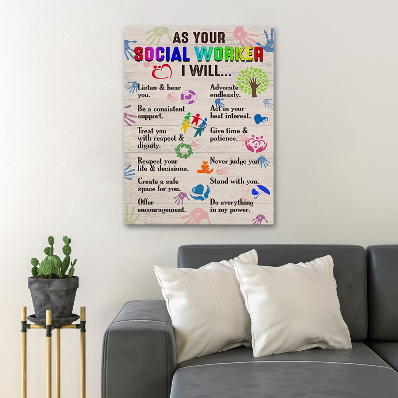 «A List Of Social Work», art textuel sur toile tendue, H 36 po x l 24 po x P 2 po