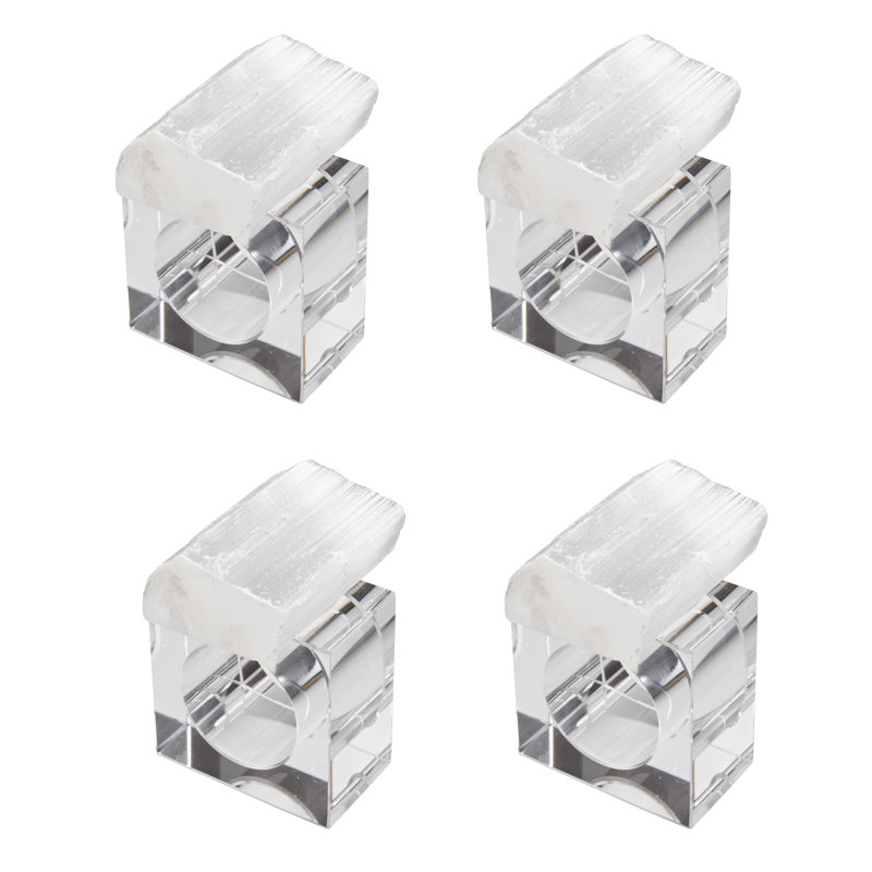 Clear Selenite and Acrylic Napkin Rings, Set of 4