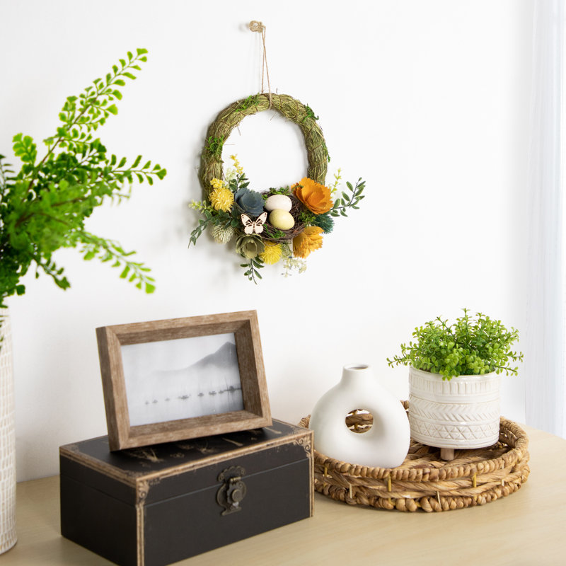 Faux Poppy Wood 9'' Wreath