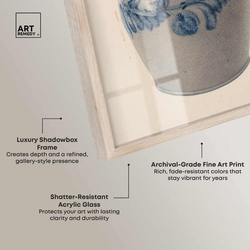 «Blue Vine Shadowbox Print» par Art Remedy, H 21 po x l 17 po, Crème, crème
