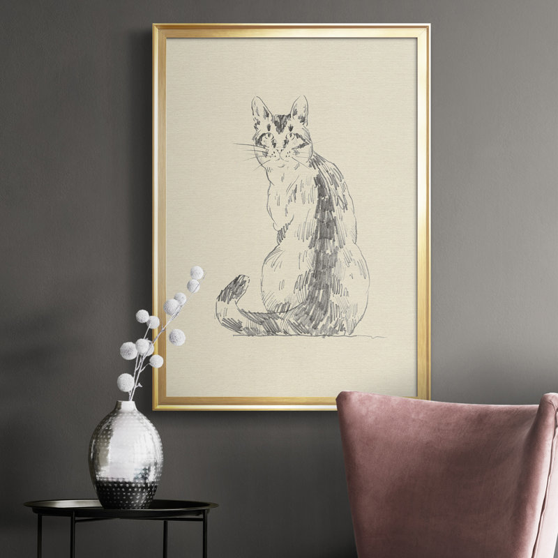 Toile encadrée de qualité supérieure House Cat V - prête à être accrochée, H 24,5 po x l 18,5 po x P 1 po, Or