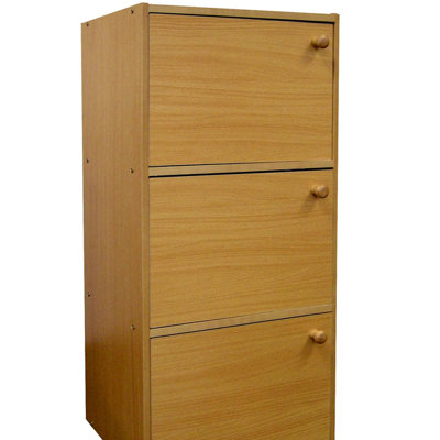 35.5" Tall 3 Bookcase With Doors - Natural Wood Optimizes Office, Living Room, ’s Room Organization System Scratch Resistance Wooden Color Improves Appearance Scratch-