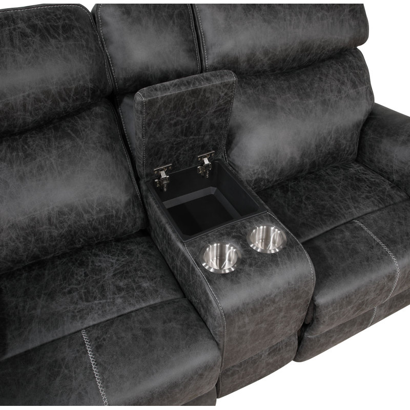 Lathyn Motion Loveseat with Console in Dark Grey