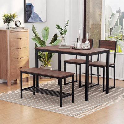 Ensemble de table de salle à manger 4 pièces avec banc, table de cuisine et chaises avec support de rangement, idéal pour les réunions de famille et pour économiser de l'espace