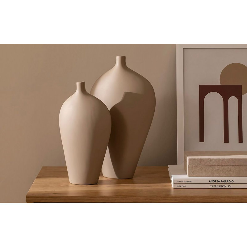 Crisinda Ceramic Table Vase, 15cm H x 5cm W x 29cm D, Cream