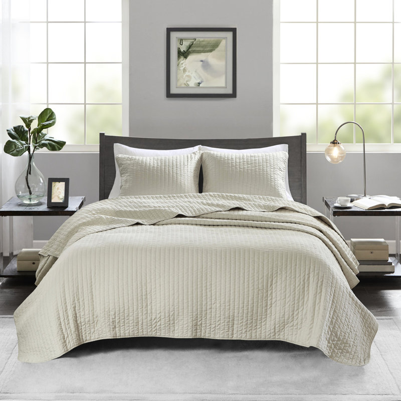 3 pièces de courtepointe très grand / très grand en crème, extérieur en microfibre avec intérieur en coton, réversible pour une literie de repos paisible, repos apaisant