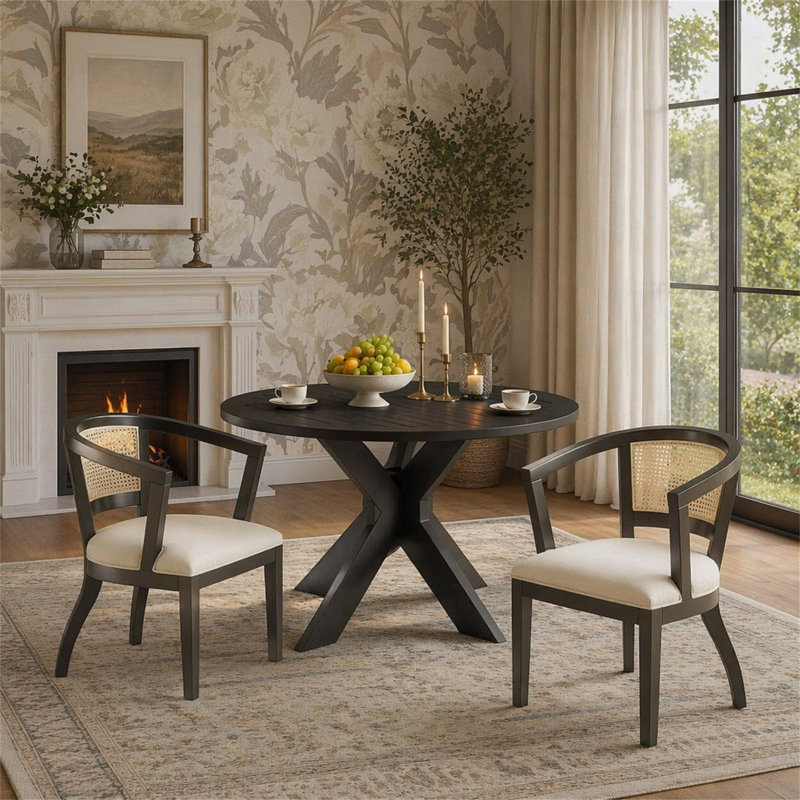 Chaise de salle à manger avec accoudoirs (ensemble de 2), Cream, Black