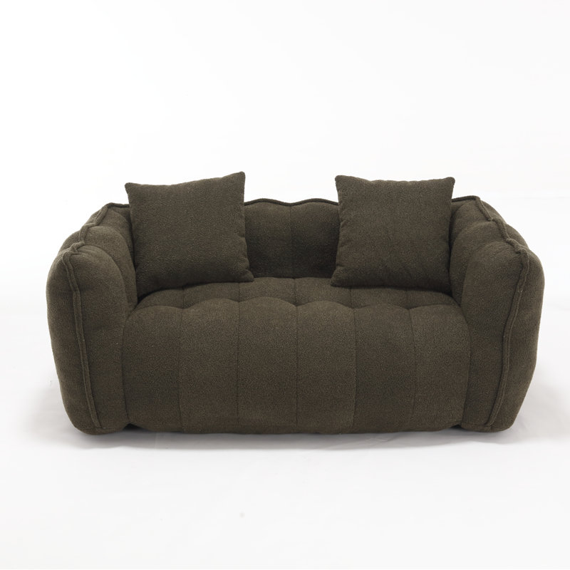  Compression Bean Bag Sofa Large Bean Bag Chair Tufted Loveseat, Green Polyester
