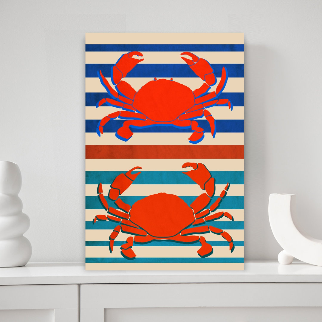 Nautical Red Crabs Bold Retro Vintage Crab Coastal Wall Art Print