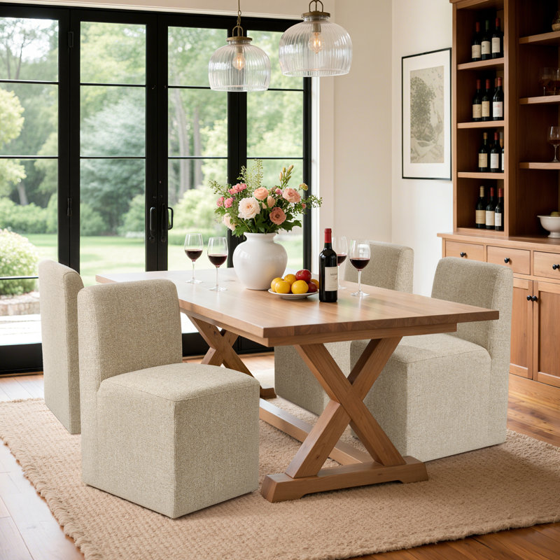Upholstered Dining Chairs With Casters, Modern Single Sofa Chair With Slient Wheels For Living Room, Arrived Assembed(6Pc, Oatmeal)