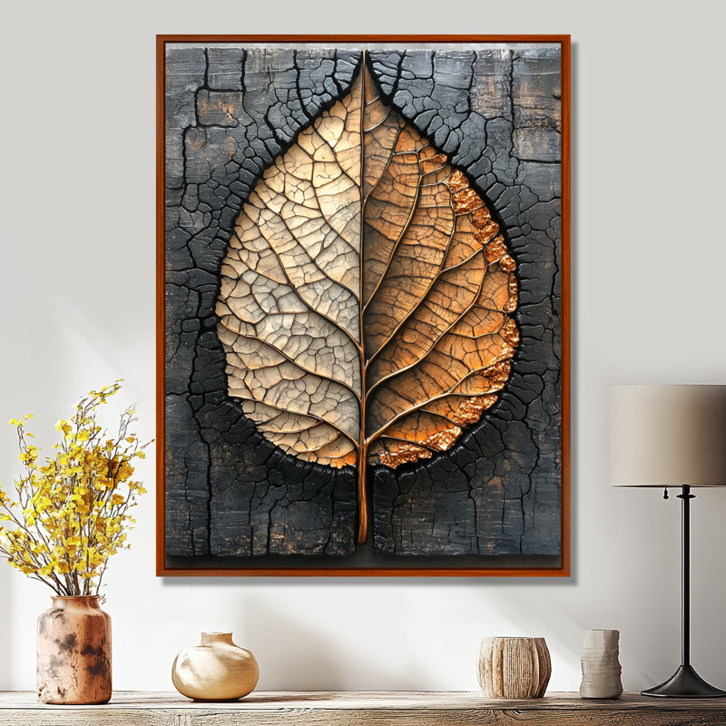 Art moderne sur toile, "Modern Modern Leaves", 40" H x 30" W, Impression encadrée flottante, Brun