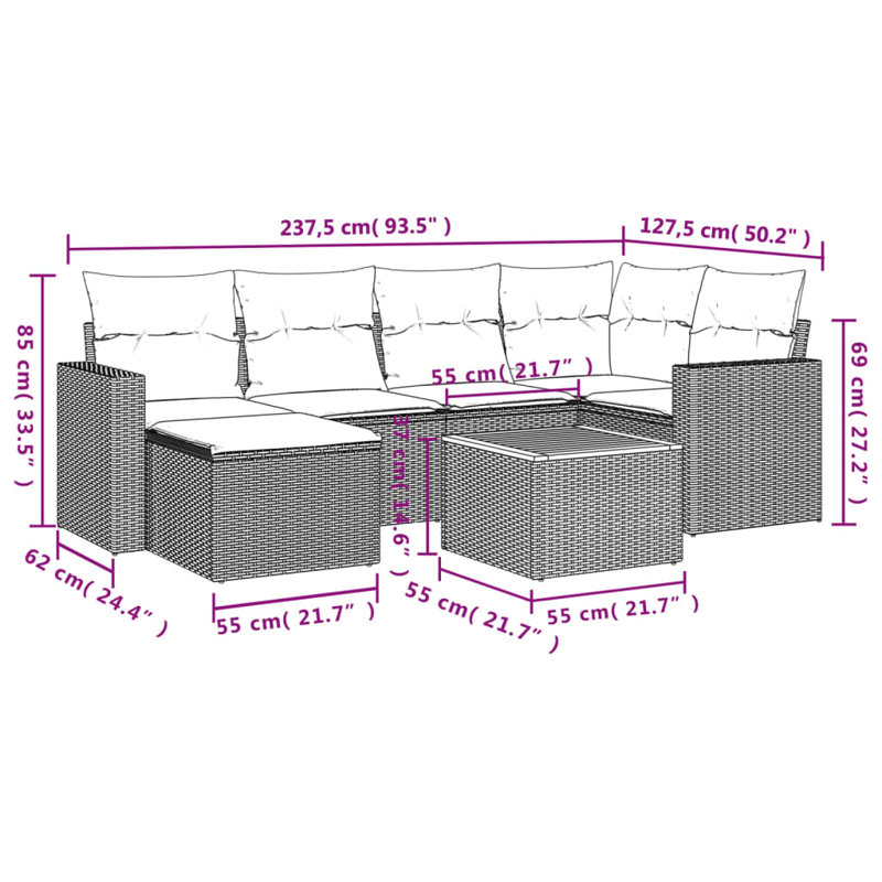 Ensemble de canapé de jardin Vidaxl noir, blanc crème