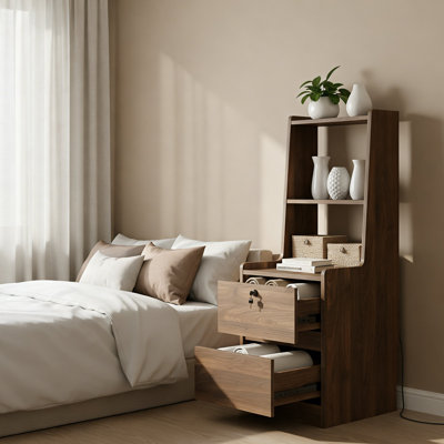 Modern Style Nightstand with Charging Station And Night Light,  with Storage Cabinet for Bedroom
