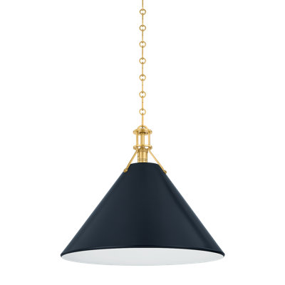 Luminaire suspendu peint n ° 2 en laiton vieilli et oiseau bleu par Mark D. Sikes