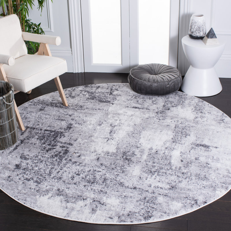 Tapis abstrait gris / ivoire Minyard, Rond 6 pi 7 po