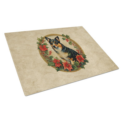Lancashire Heeler Christmas Flowers Glass Cutting Board