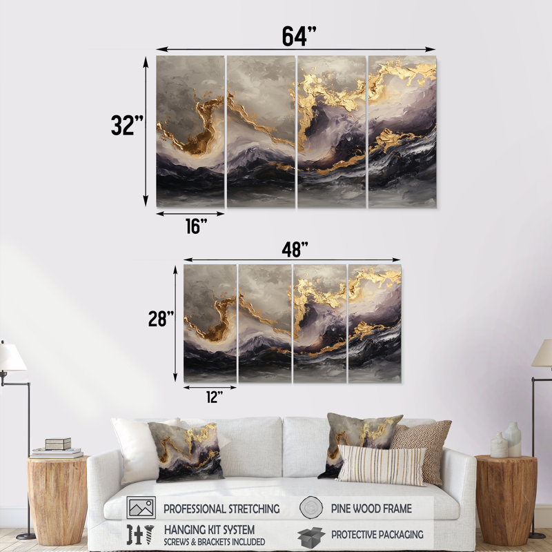 Carpatie - art mural marbré - ensemble de décorations murales modernes, 4, H 28 po x l 48 po