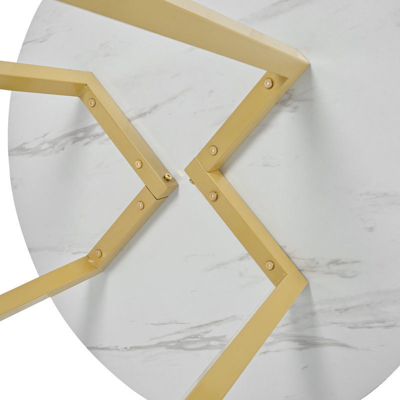 Carmaine Round Metal Base Dining Table, Gold