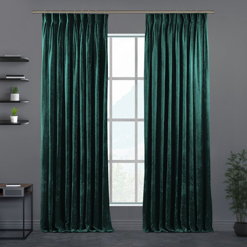Velvet Semi-shee Single Curtain Panel, 65cm Width x 295cm Drop, Emerald