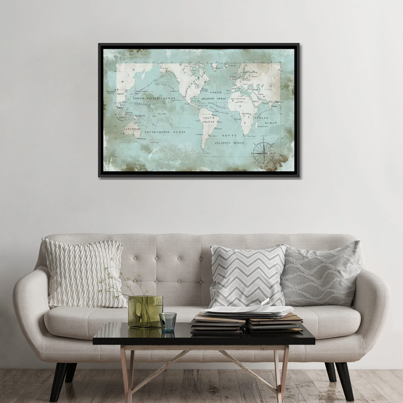 « ocean blue », impression sur toile, H 32 po x l 48 po x P 1,5 po, Toile avec cadre noir, Pas de tapis