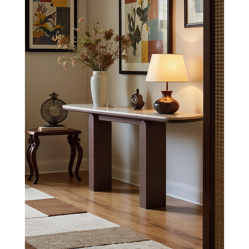 Console à deux tons en travertin, H 33,5 po x l 47,2 po x P 13,8 po, Beige / Brun, Brun