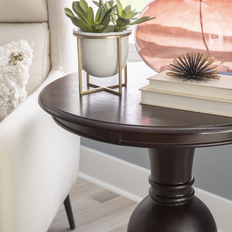 Kight 26" W Round Pedestal End Table, Espresso