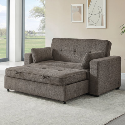 Convertible Sofa Sleeper Bed with Memory Foam Seating, USB A & C Charging Ports, Chenille Upholstery, Pull-Out Couch Bed with Adjustable Backrest & Throw Pillows