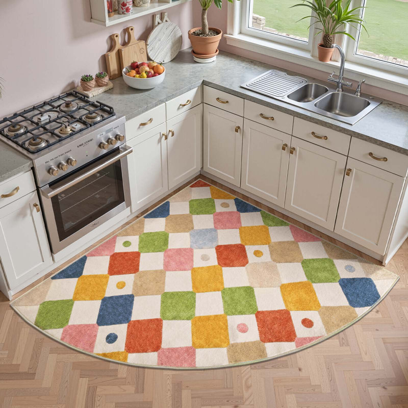 Colorful Diamond for Kids Washable Non-slip Rug, Corner 5' x 5', Argyle Circus
