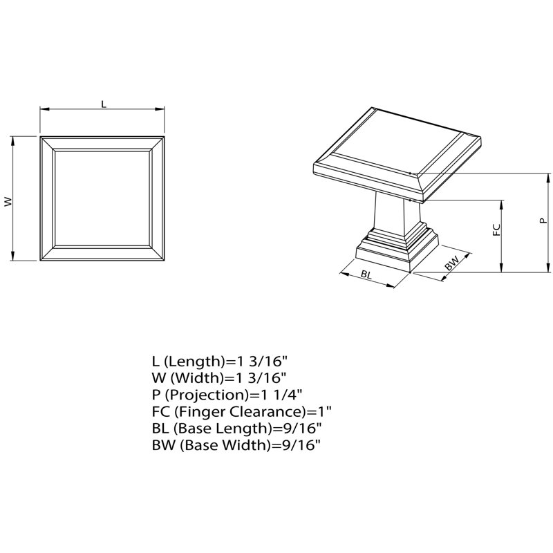 1 3/16" Length Square Knob Multipack, Brushed Oil Rubbed Bronze