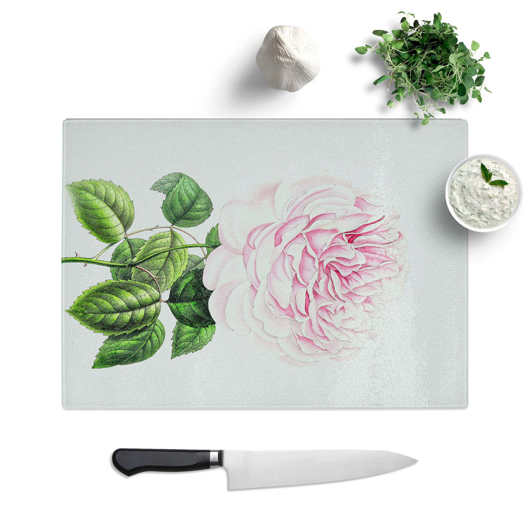 Glass Illustration of A Pink Rose Chopping Board