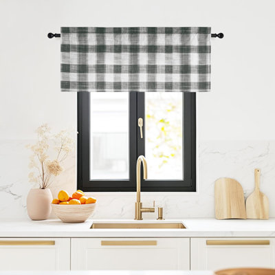  Buffalo Valances for Windows, Burgundy Plaid Gingham Valance for Kitchen Bathroom Rod Pocket Cafe Curtains, 1 Panel