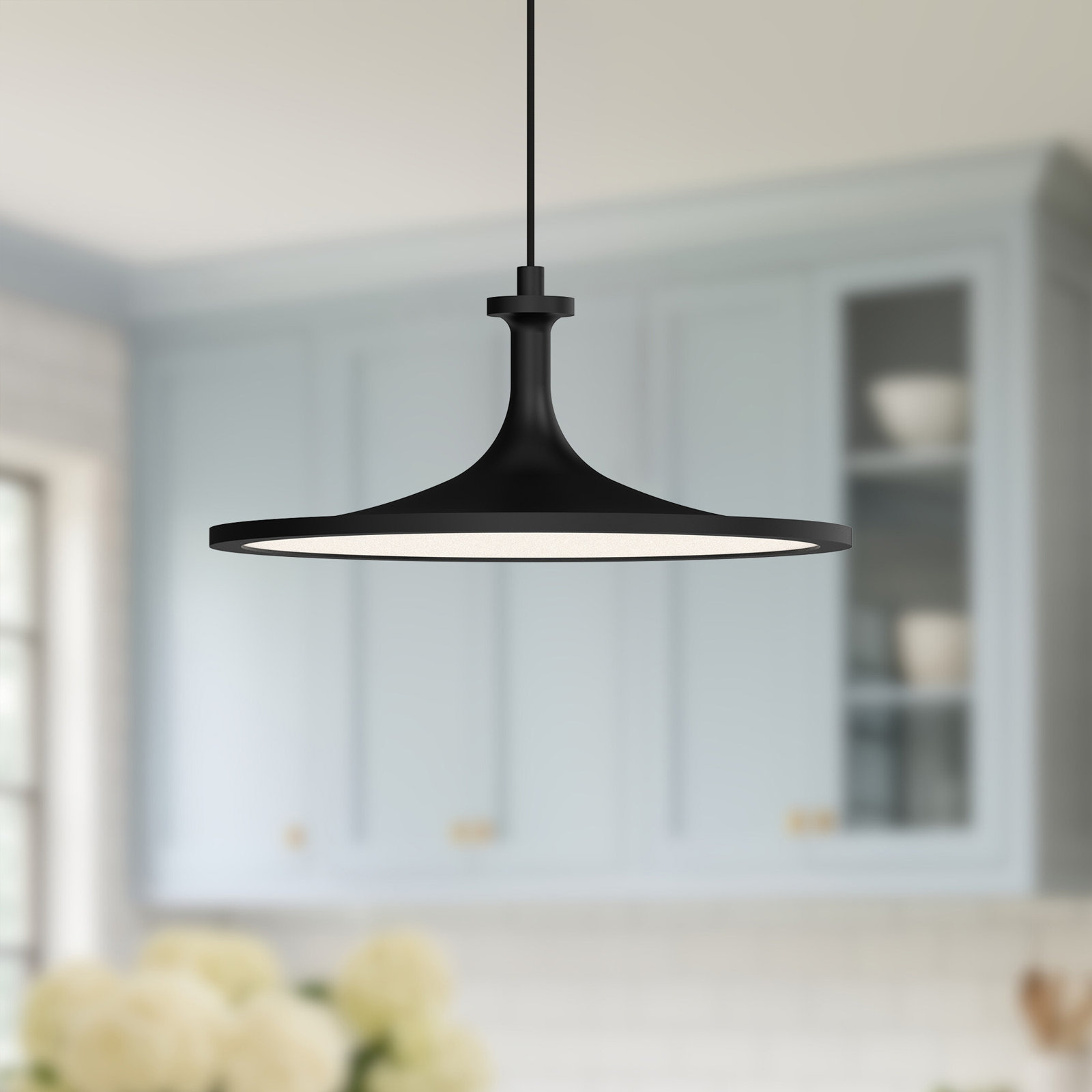 Daveney Single Light Dimmable LED Pendant, Matte Black, 5.25" H x 12" W x 12" D