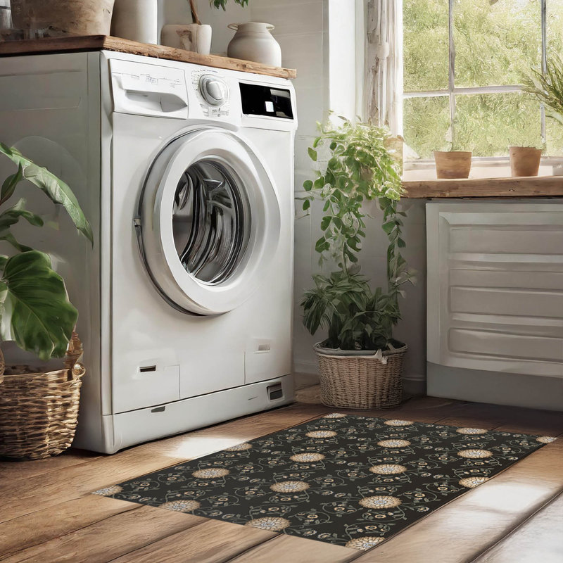 Tapis de blanchisserie antidérapant Ezimea, 37 "L x 5.5 "H, Midnight Floral