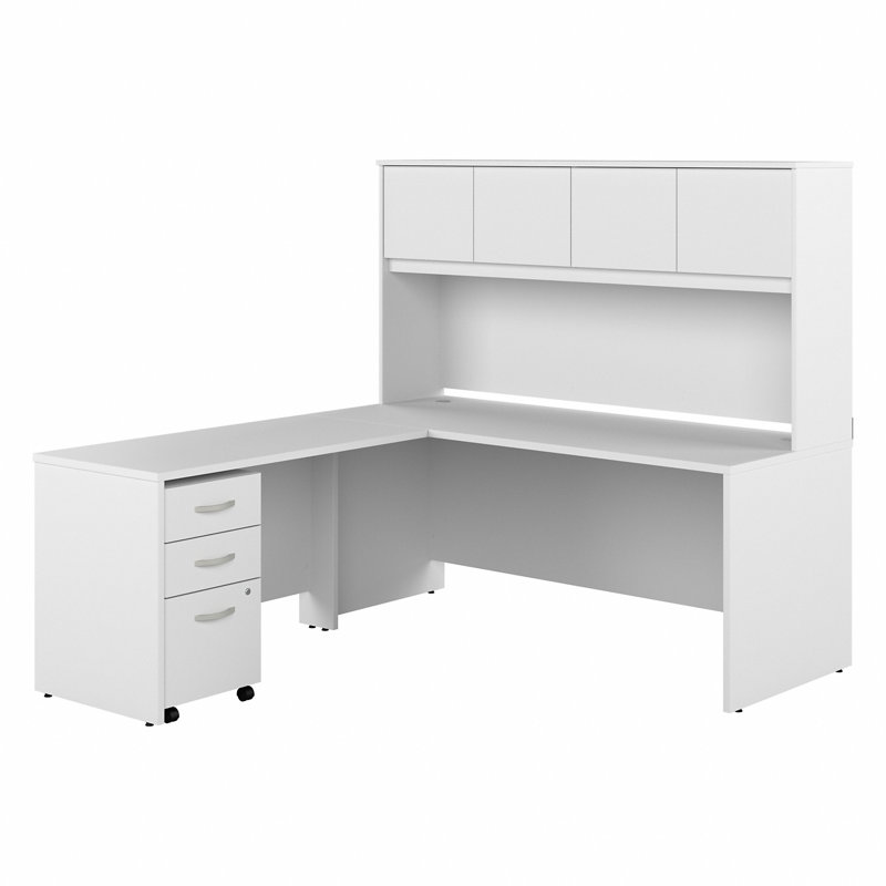 Ensemble de bureau d'ordinateur en L 4 pièces avec rehausse Office 500, Blanc