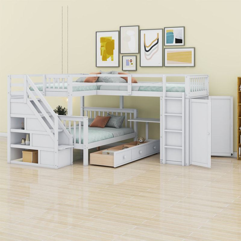 Javarrie Kids Bunk Bed with Drawers, White
