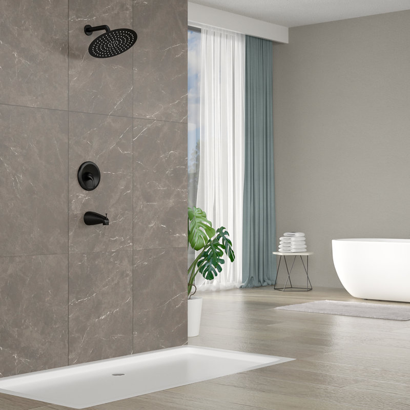 Robinet de pomme de douche 10 pouces en acier inoxydable avec valve brute, Noir mat