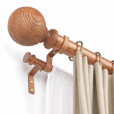 Boho Farmhouse 1" Heavy-Duty Window Double Curtain Rod with Faux Wood Grain Finials