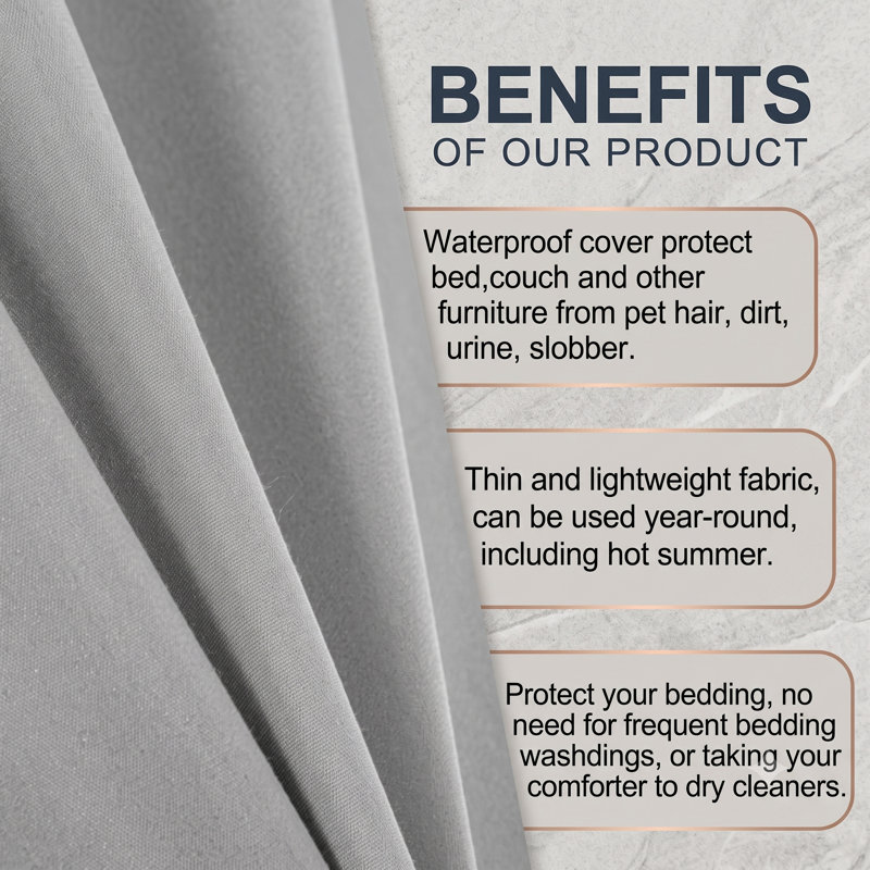 Housse de protection pour lit gris pour animaux de compagnie imperméable, doublure en tissu mince respirant et résistant aux cheveux, grand lit 78 * 90 pouces, convient aux chiens et aux chats