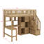 Lit surélevé simple en bois avec bureau intégré, système d'éclairage à DEL, tablettes de rangement et armoires-2029133176